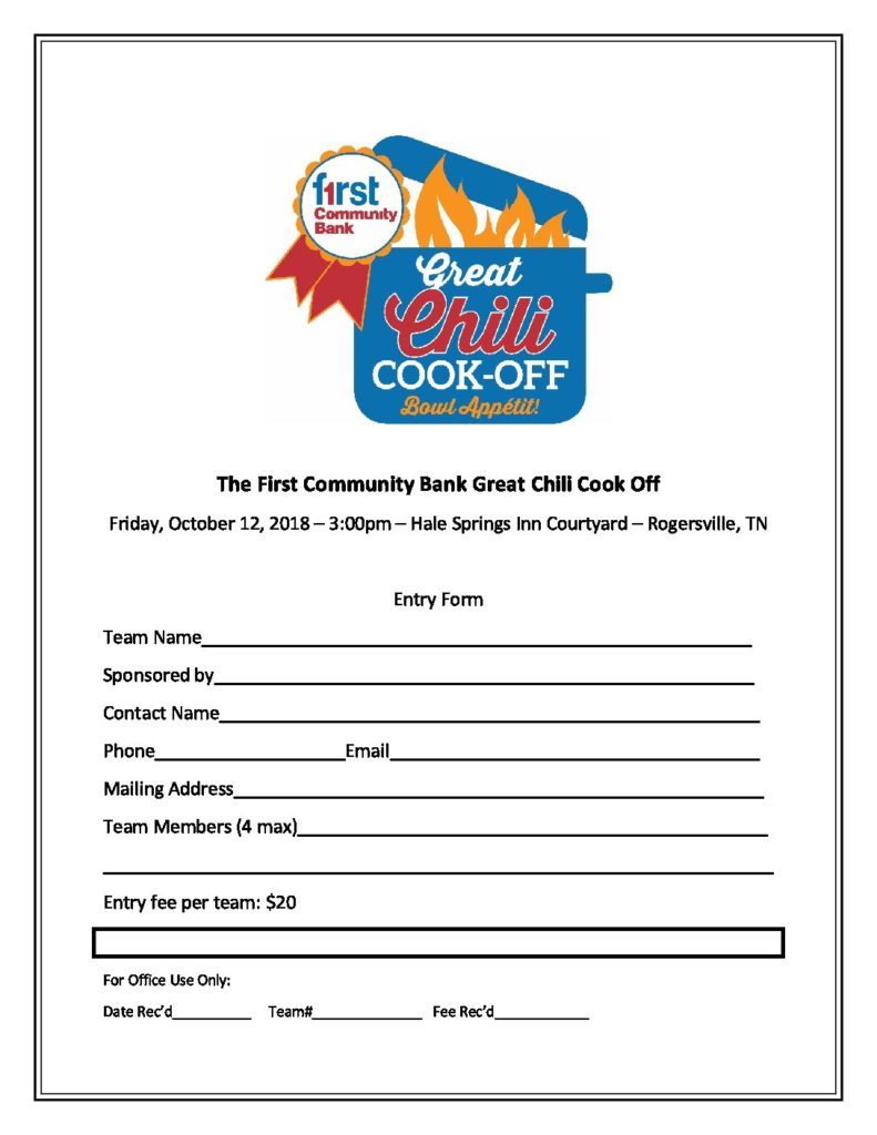 Chili Cook Off Entry Form Rules First Community Bank